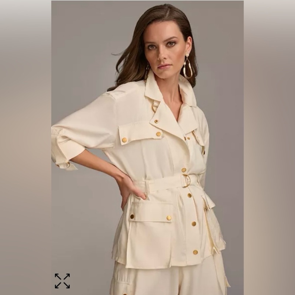 Donna Karan Cream Utility Blazer with Gold Buttons